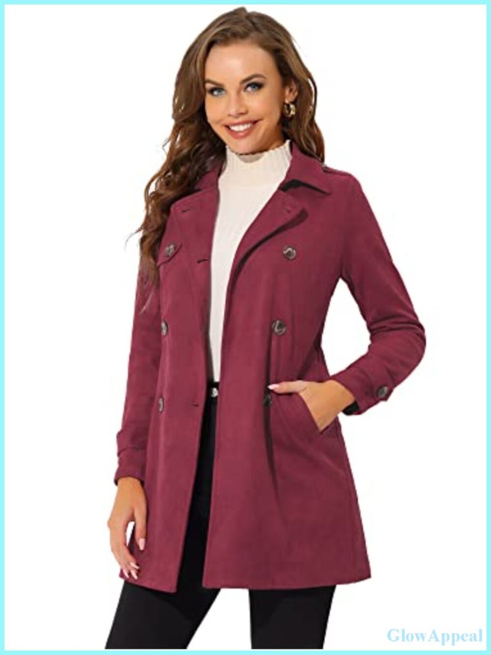 Women's Faux Suede Trench Coat Double Breasted Belted Jacket